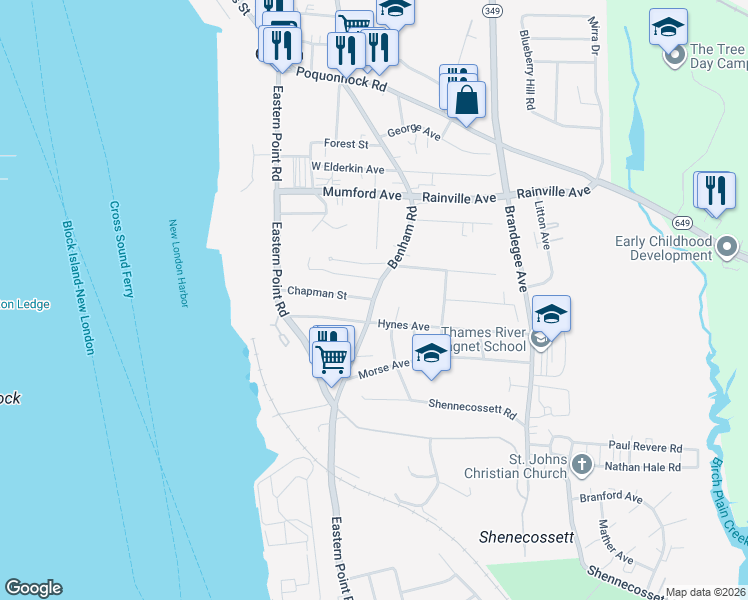 map of restaurants, bars, coffee shops, grocery stores, and more near 101 Chapman Street in Groton