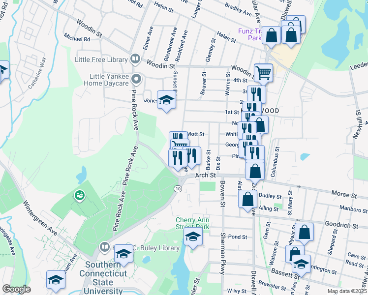 map of restaurants, bars, coffee shops, grocery stores, and more near 65 Fairview Avenue in Hamden