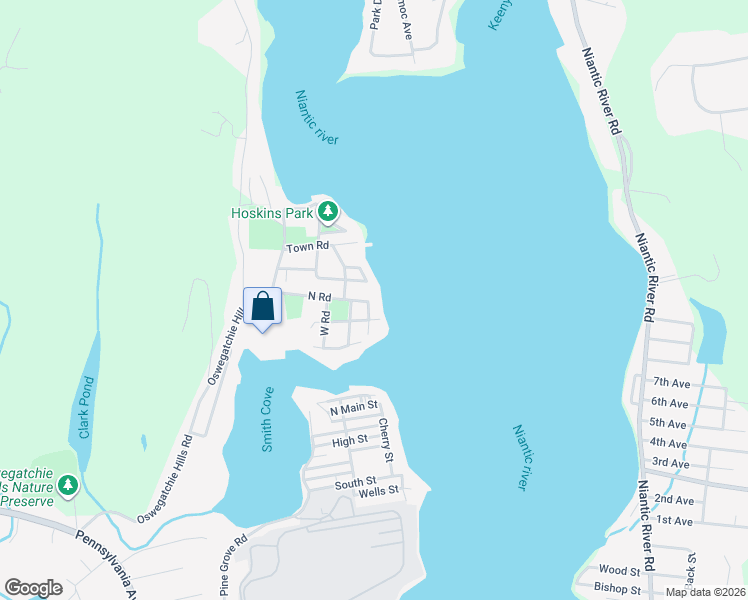 map of restaurants, bars, coffee shops, grocery stores, and more near 2 Elizabeth Street in East Lyme