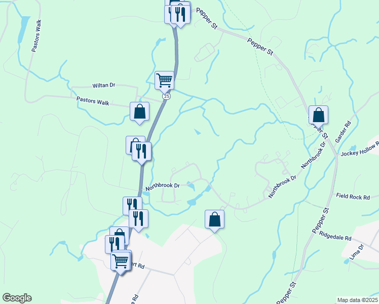 map of restaurants, bars, coffee shops, grocery stores, and more near 5 Shadowwood Circle in Monroe