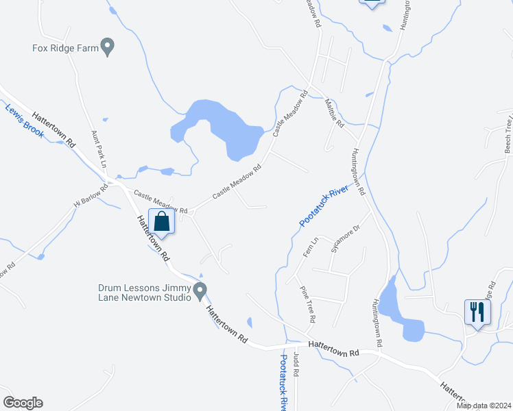 map of restaurants, bars, coffee shops, grocery stores, and more near 57 Castle Meadow Road in Newtown