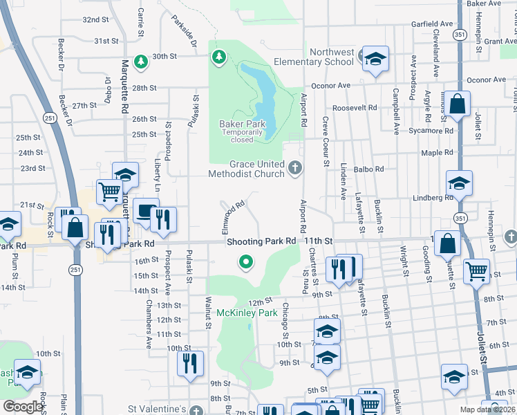 map of restaurants, bars, coffee shops, grocery stores, and more near 2221 Twin Oak Road in Peru