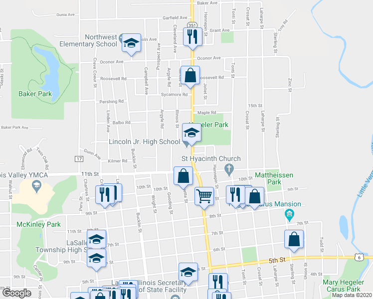 map of restaurants, bars, coffee shops, grocery stores, and more near 1165 Saint Vincent Avenue in LaSalle