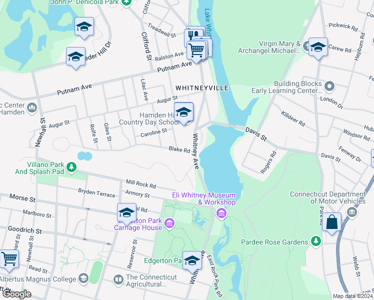 map of restaurants, bars, coffee shops, grocery stores, and more near 25 Blake Road in Hamden