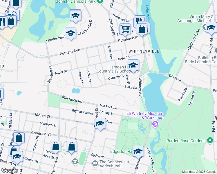 map of restaurants, bars, coffee shops, grocery stores, and more near 136 Blake Road in Hamden