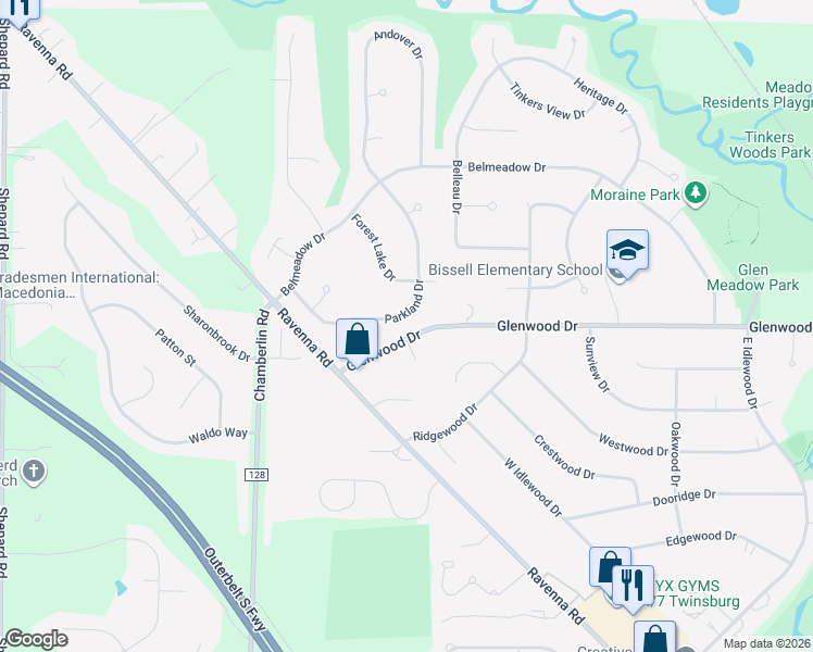 map of restaurants, bars, coffee shops, grocery stores, and more near 1993 Heron Cove in Twinsburg