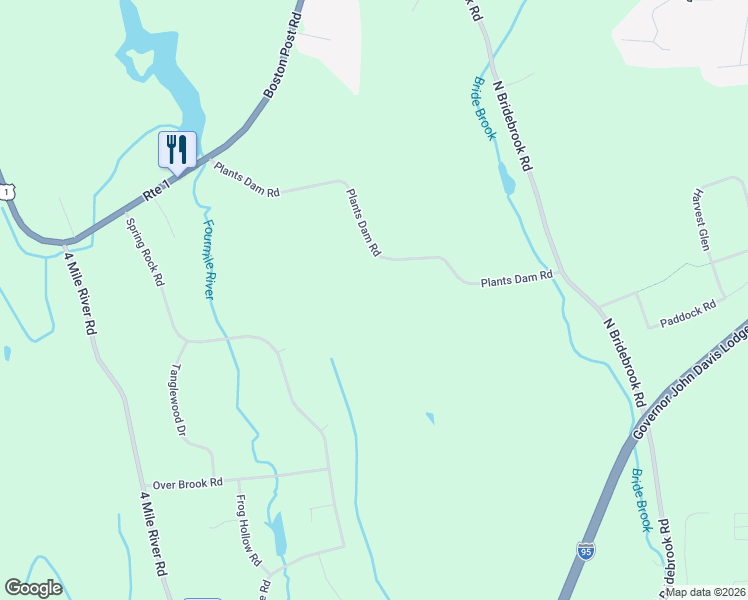 map of restaurants, bars, coffee shops, grocery stores, and more near 51 Plants Dam Road in East Lyme