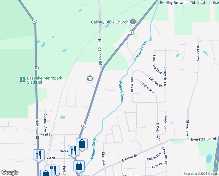 map of restaurants, bars, coffee shops, grocery stores, and more near 100 Creekside Cmns in Cortland