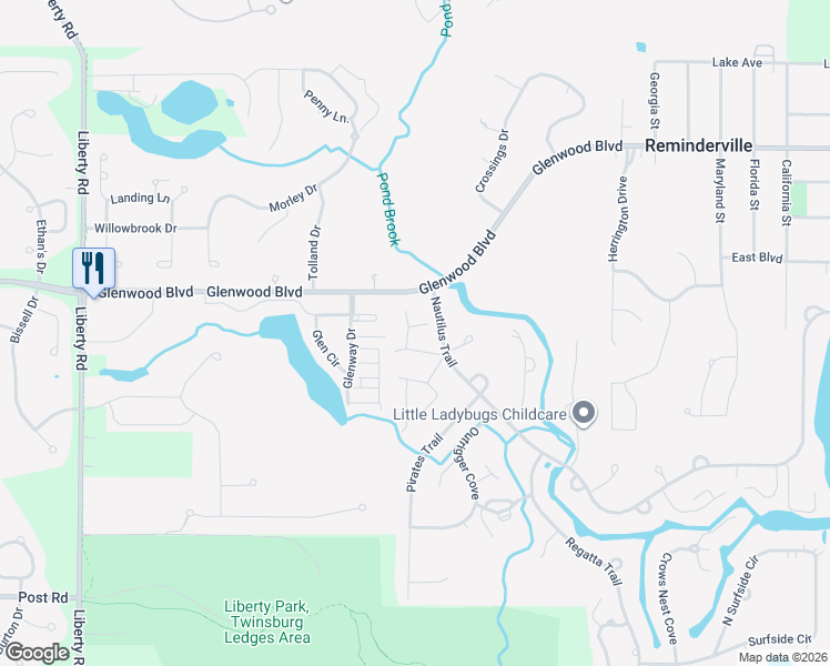 map of restaurants, bars, coffee shops, grocery stores, and more near 10258 Beaver Trail in Reminderville