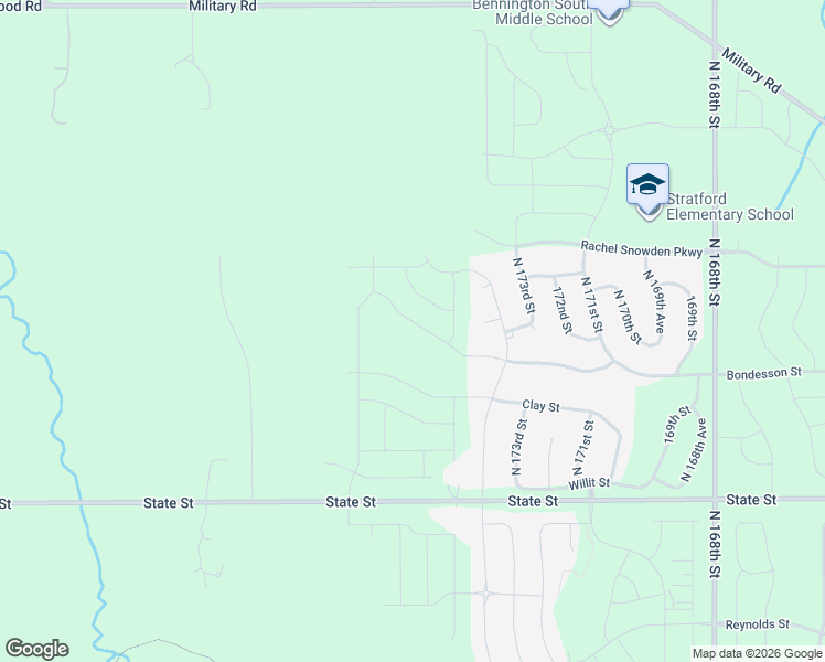 map of restaurants, bars, coffee shops, grocery stores, and more near 17426 Bondesson Street in Bennington