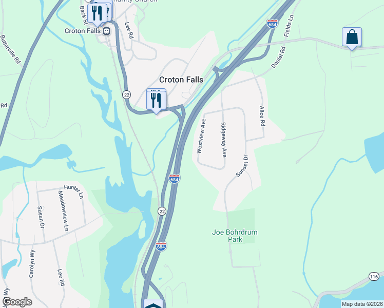 map of restaurants, bars, coffee shops, grocery stores, and more near 11 Westview Avenue in North Salem