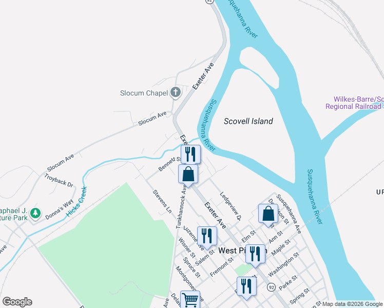 map of restaurants, bars, coffee shops, grocery stores, and more near 876 Exeter Ave in Exeter