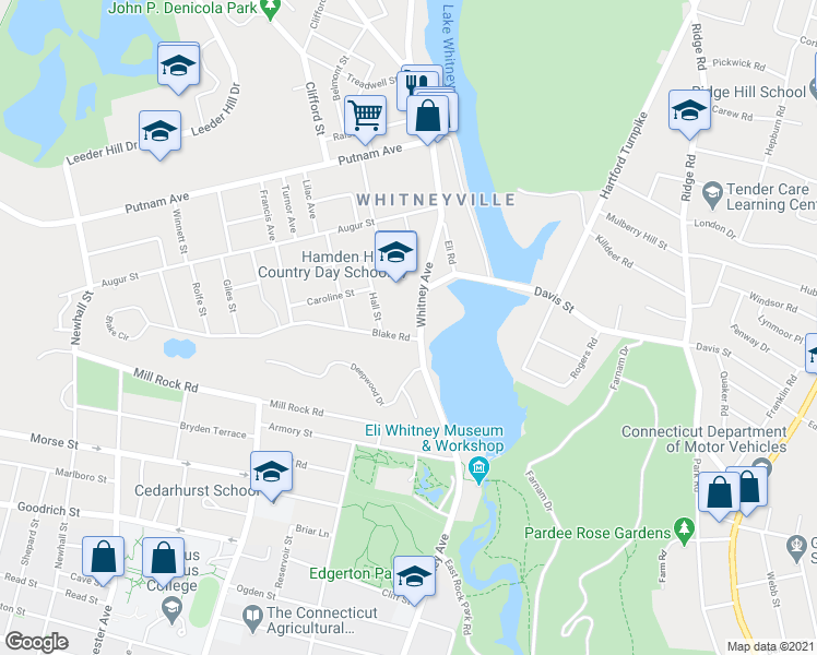 map of restaurants, bars, coffee shops, grocery stores, and more near 25 Blake Road in Hamden