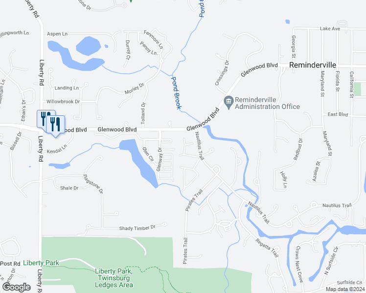 map of restaurants, bars, coffee shops, grocery stores, and more near 10258 Beaver Trail in Reminderville
