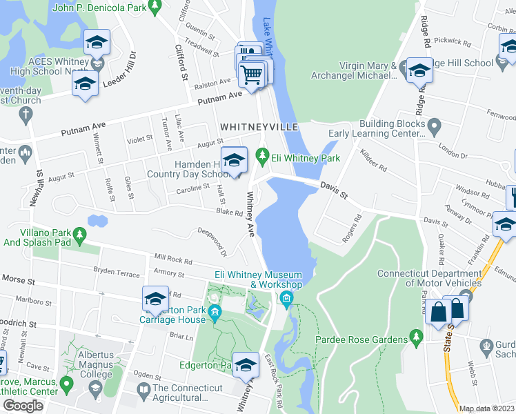 map of restaurants, bars, coffee shops, grocery stores, and more near 1053 Whitney Avenue in Hamden