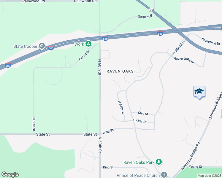 map of restaurants, bars, coffee shops, grocery stores, and more near 8818 North 57th Street in Omaha