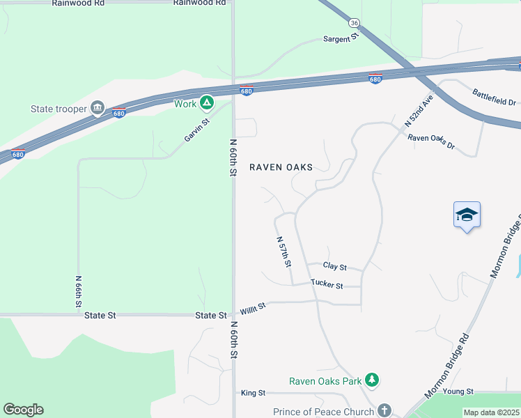 map of restaurants, bars, coffee shops, grocery stores, and more near 8818 North 57th Street in Omaha