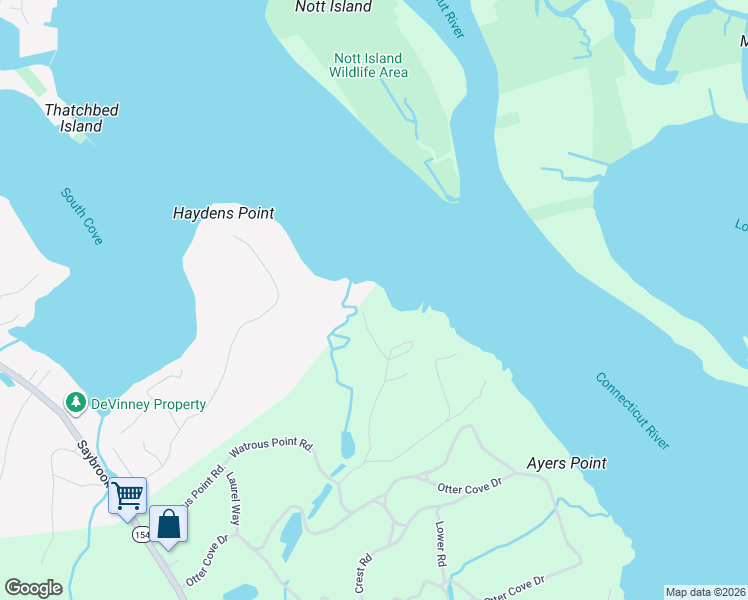 map of restaurants, bars, coffee shops, grocery stores, and more near 42 Watrous Point Road in Old Saybrook