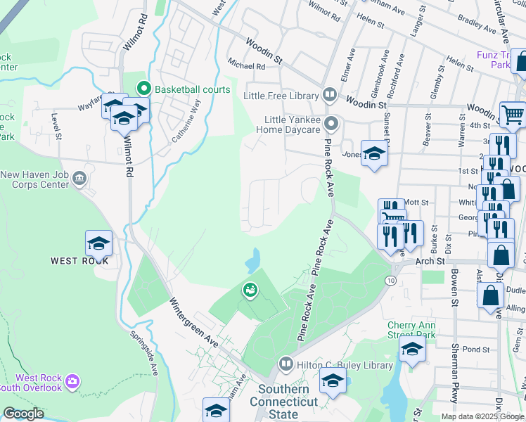 map of restaurants, bars, coffee shops, grocery stores, and more near 90 High Top Circle East in Hamden