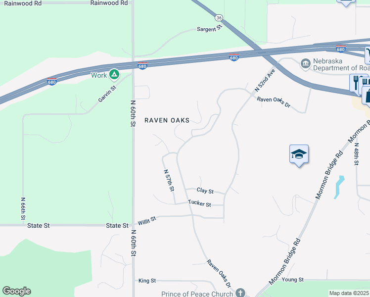 map of restaurants, bars, coffee shops, grocery stores, and more near 8815 Raven Oaks Drive in Omaha