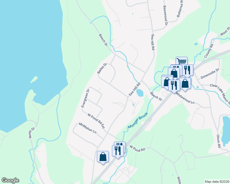 map of restaurants, bars, coffee shops, grocery stores, and more near 19 Bailey Drive in North Branford