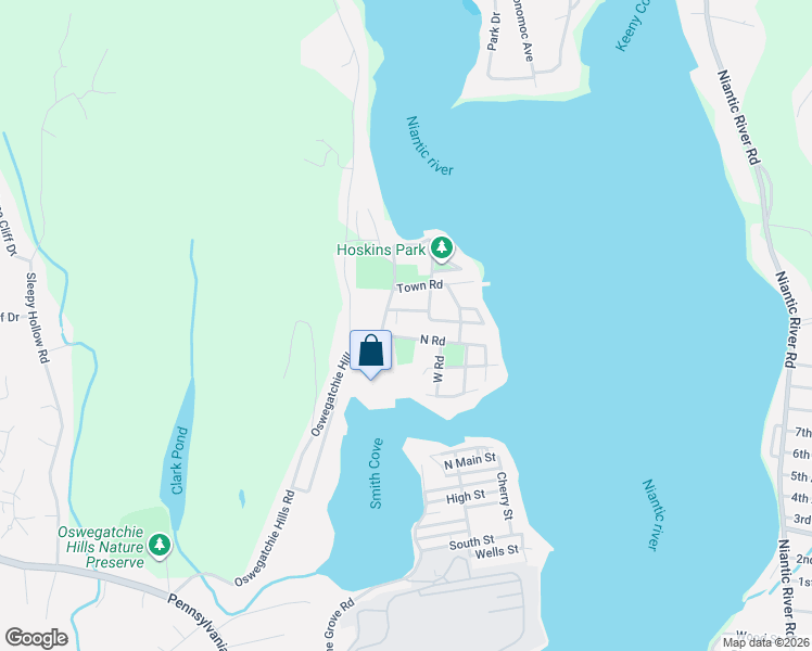 map of restaurants, bars, coffee shops, grocery stores, and more near 2 Maple Street in East Lyme