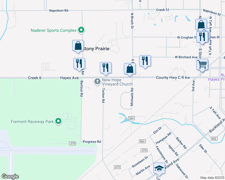 map of restaurants, bars, coffee shops, grocery stores, and more near Colony Court in Fremont