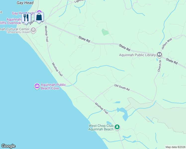 map of restaurants, bars, coffee shops, grocery stores, and more near 9 Old Field Road in Aquinnah