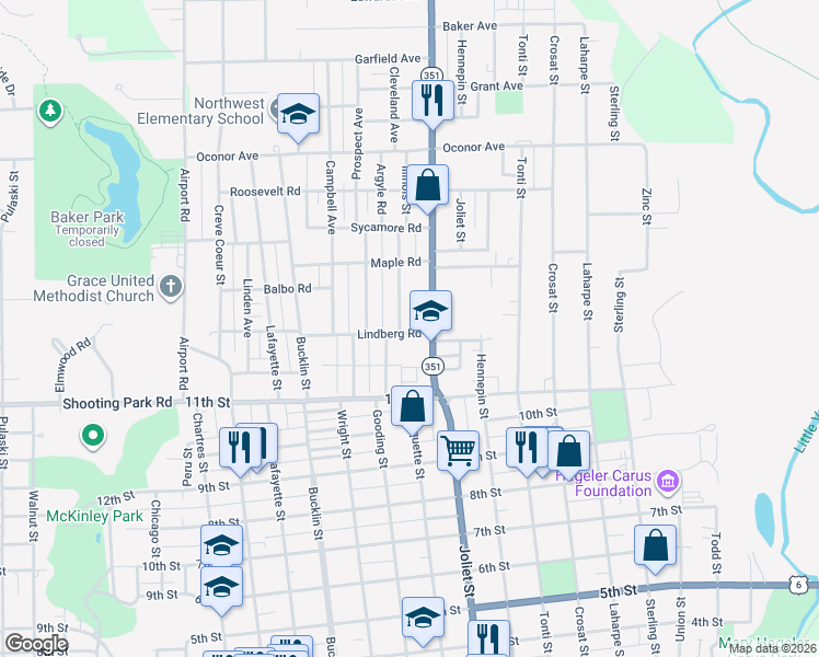 map of restaurants, bars, coffee shops, grocery stores, and more near 1322 Illinois Street in LaSalle