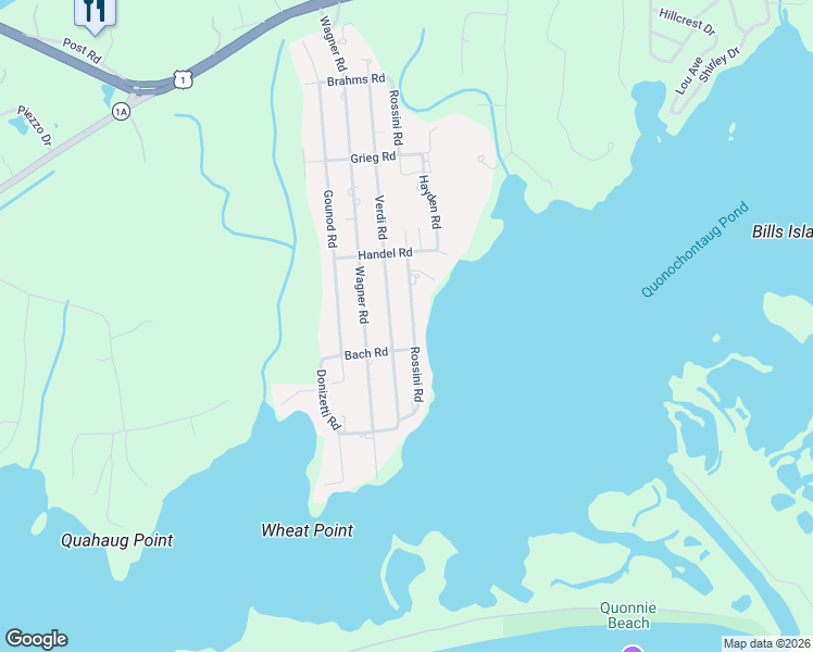 map of restaurants, bars, coffee shops, grocery stores, and more near 63 Rossini Road in Westerly