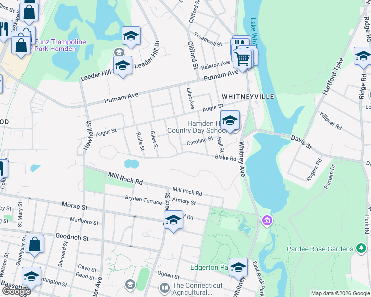 map of restaurants, bars, coffee shops, grocery stores, and more near 23 Wilkins Street in Hamden