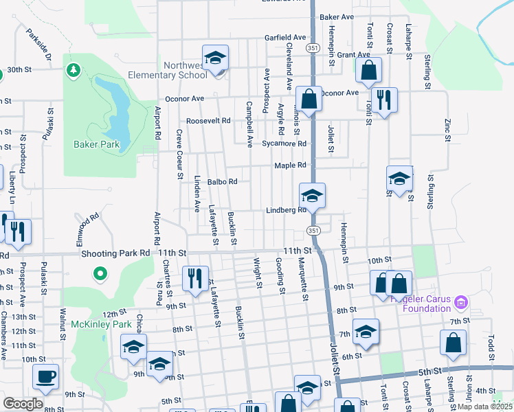 map of restaurants, bars, coffee shops, grocery stores, and more near 1322 Campbell Avenue in LaSalle