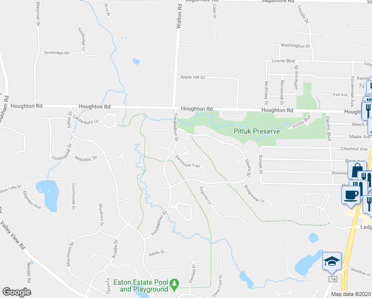 map of restaurants, bars, coffee shops, grocery stores, and more near 8781 Stuart Lane in Northfield