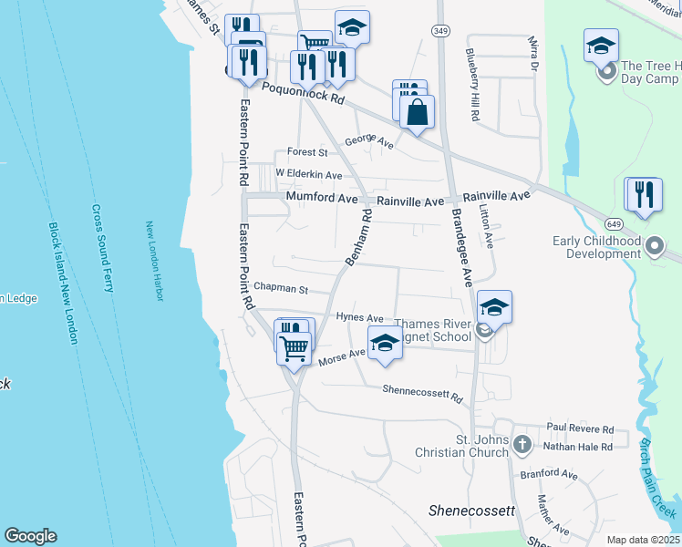map of restaurants, bars, coffee shops, grocery stores, and more near 16 Warner Street in Groton