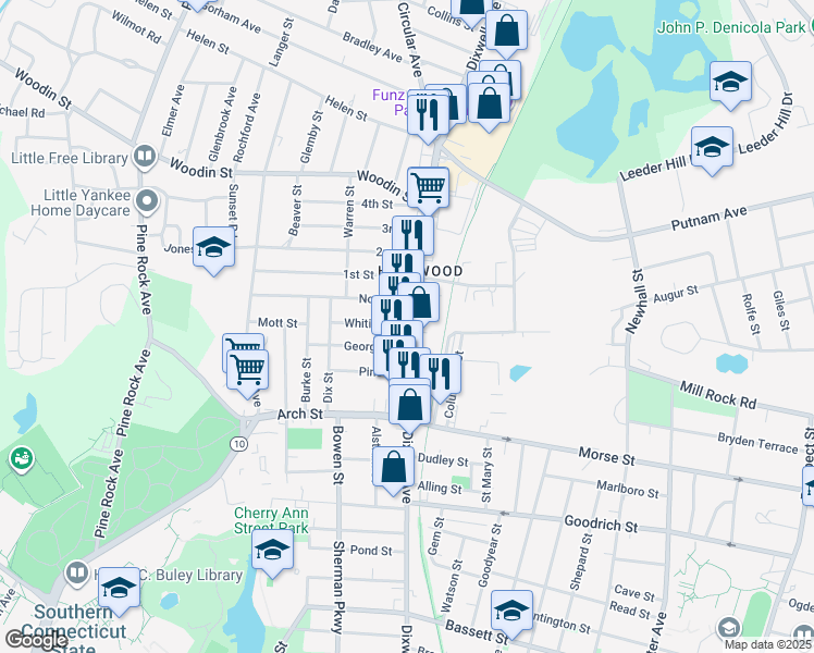 map of restaurants, bars, coffee shops, grocery stores, and more near in Hamden