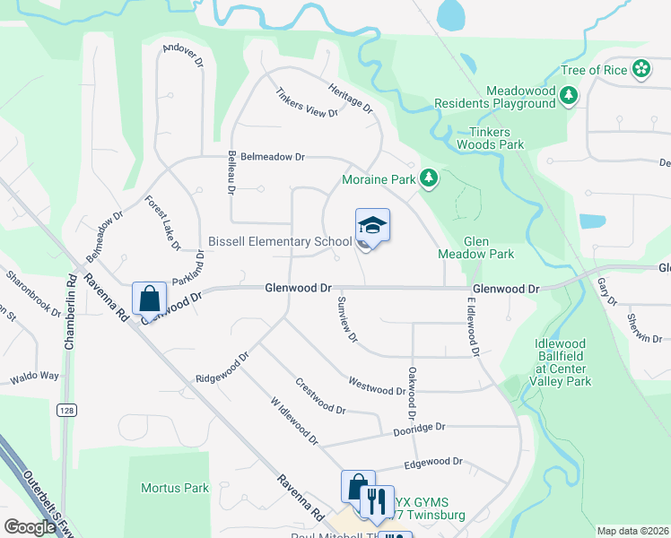 map of restaurants, bars, coffee shops, grocery stores, and more near 10006 Serene Court in Twinsburg