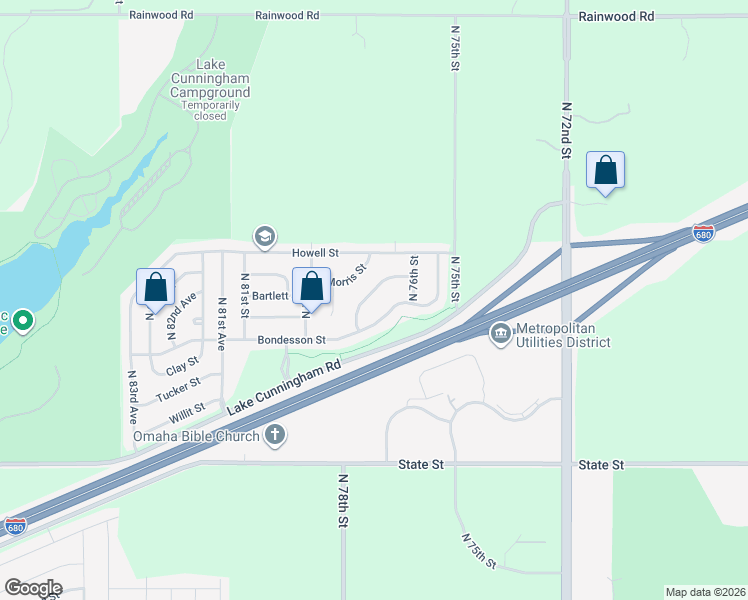 map of restaurants, bars, coffee shops, grocery stores, and more near 7625 Fillmore Street in Omaha
