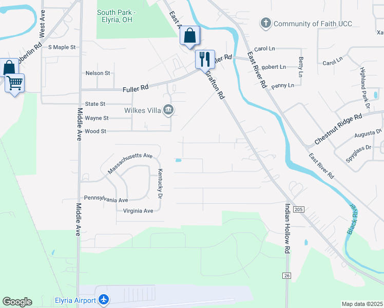 map of restaurants, bars, coffee shops, grocery stores, and more near 40004 Ryan Court in Elyria