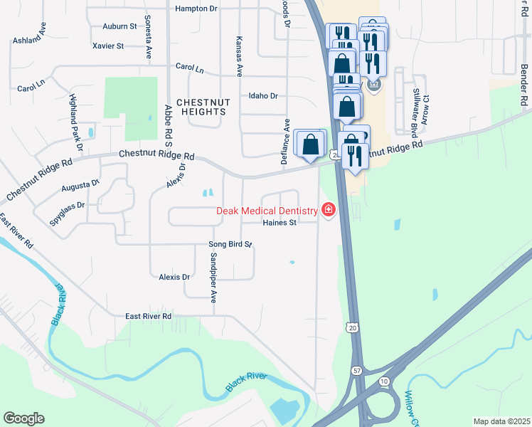 map of restaurants, bars, coffee shops, grocery stores, and more near 113 Finch Drive in Elyria