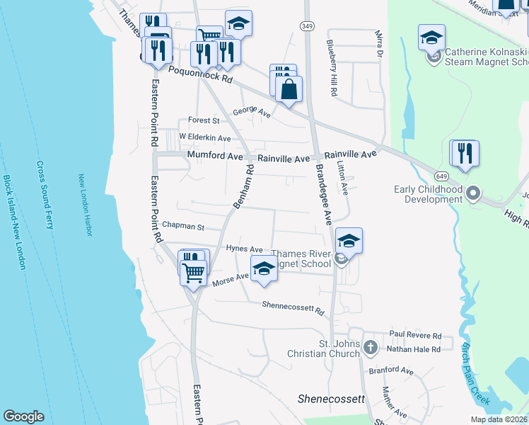 map of restaurants, bars, coffee shops, grocery stores, and more near 48 Warner Street in Groton