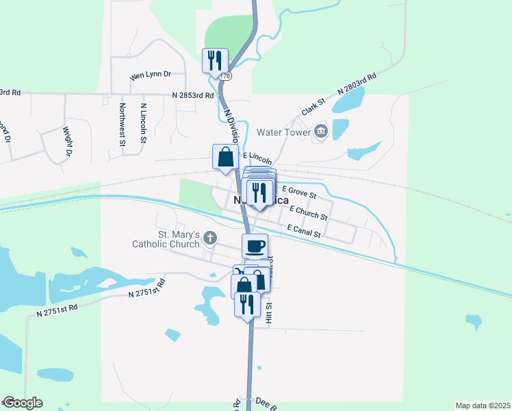 map of restaurants, bars, coffee shops, grocery stores, and more near in North Utica