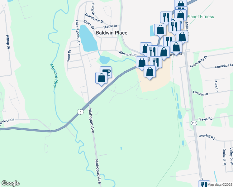 map of restaurants, bars, coffee shops, grocery stores, and more near 51 Clayton Boulevard in Yorktown Heights