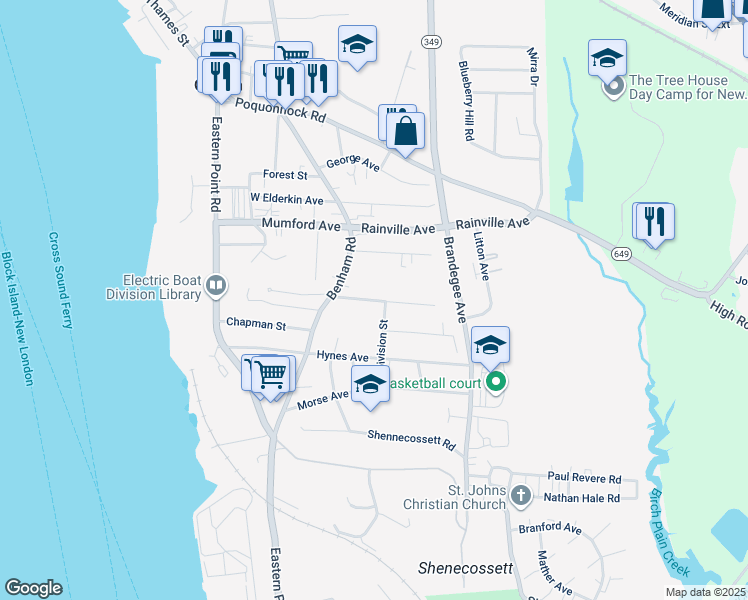 map of restaurants, bars, coffee shops, grocery stores, and more near 50 Warner Street in Groton