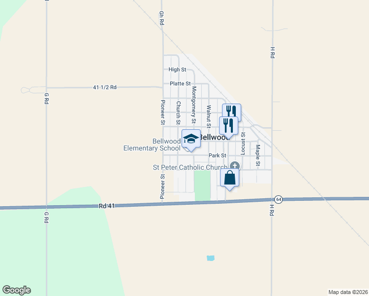 map of restaurants, bars, coffee shops, grocery stores, and more near 649-699 Warren St in Bellwood