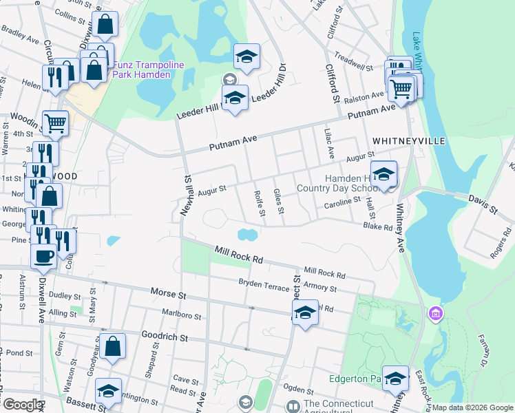 map of restaurants, bars, coffee shops, grocery stores, and more near 52 Giles Street in Hamden