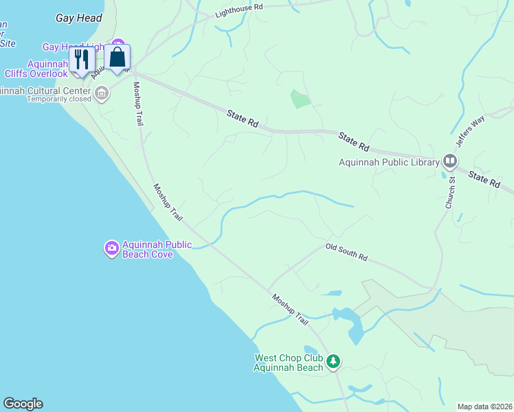 map of restaurants, bars, coffee shops, grocery stores, and more near 9 Old Field Road in Aquinnah