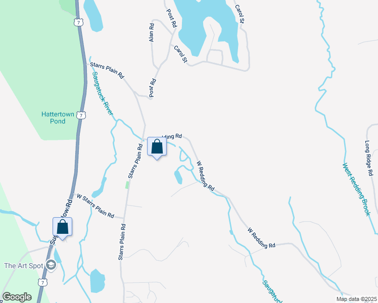 map of restaurants, bars, coffee shops, grocery stores, and more near 90 West Redding Road in Danbury