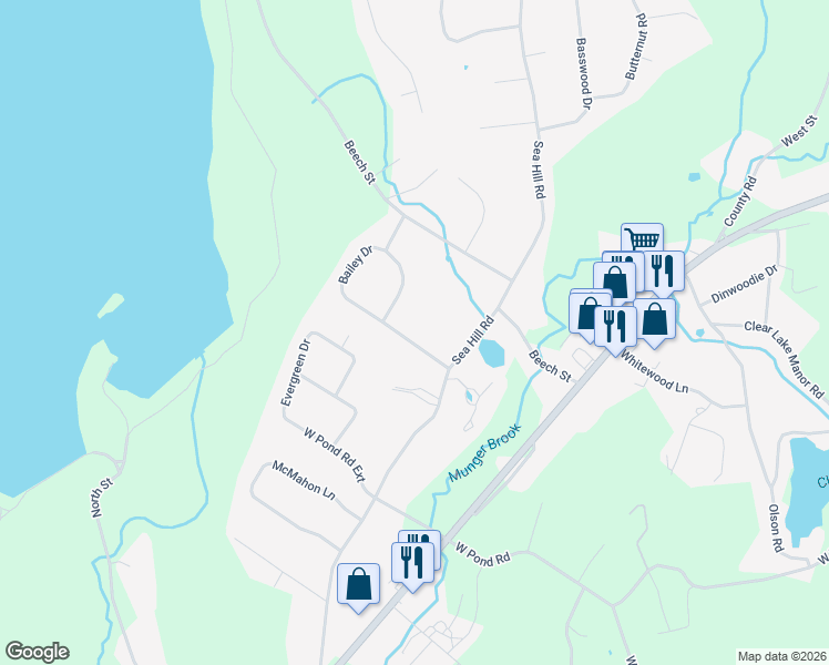 map of restaurants, bars, coffee shops, grocery stores, and more near 19 Bailey Drive in North Branford