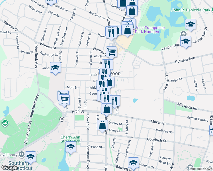 map of restaurants, bars, coffee shops, grocery stores, and more near in Hamden