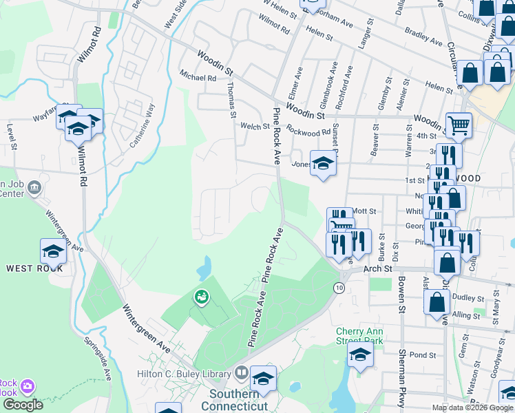 map of restaurants, bars, coffee shops, grocery stores, and more near 302 Pine Rock Avenue in Hamden